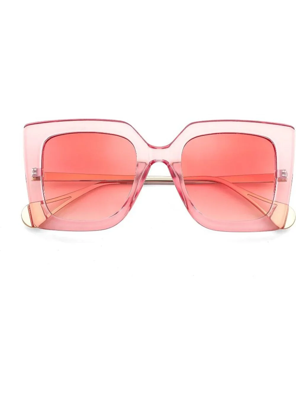Women's Trendy Square Shades Pearl Inlay Cat Eye UV400 Protection Clear Pink